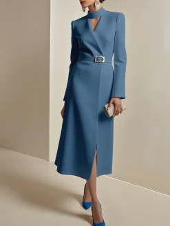 Mock Neck Plain Urban Dress With Belt