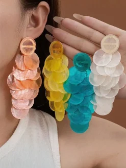 Multicolor Shell Tassel Stud Earrings