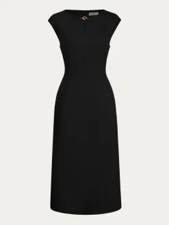Notched Urban Plain Dress With No