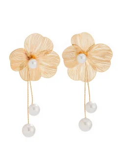 1pair Elegant Hollow Out Flower Imitation Pearl Tassel Earrings