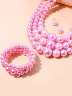 3pcs/set Elegant Imitation Pearl Multilayer Necklace Party Jewelry Set