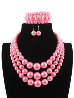 3pcs/set Elegant Imitation Pearl Multilayer Necklace Party Jewelry Set