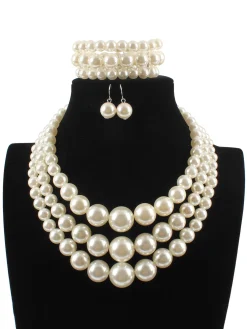 3pcs/set Elegant Imitation Pearl Multilayer Necklace Party Jewelry Set