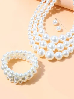 3pcs/set Elegant Imitation Pearl Multilayer Necklace Party Jewelry Set