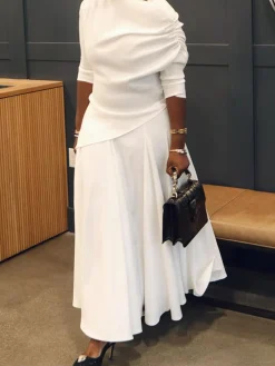 Plain Asymmetric Elegant Two-Piece Set