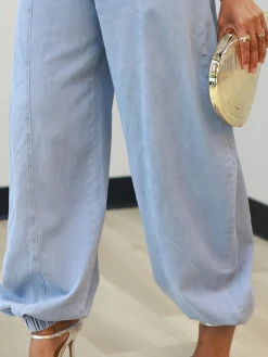 Plain Casual Denim Jumpsuit