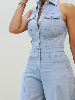 Plain Casual Denim Jumpsuit