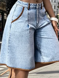 Plain Casual Denim Shorts