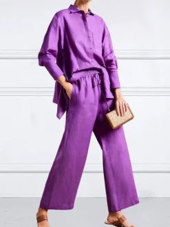 Plain Casual Fashion Wide leg Linen Pants