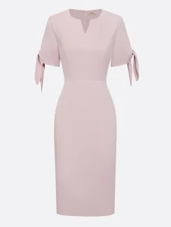 Plain Notched Regular Fit Elegant Dress With No
