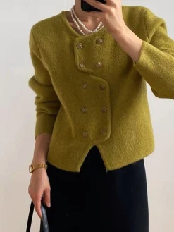 Plain Regular Fit Crew Neck Urban Cardigan