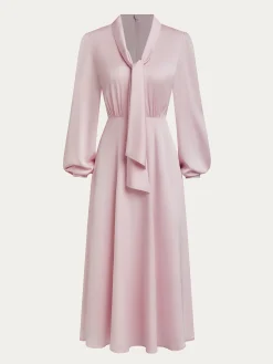 Plain Urban Regular Fit Tie Neck Dress With No