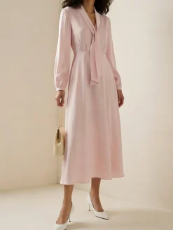Plain Urban Regular Fit Tie Neck Dress With No