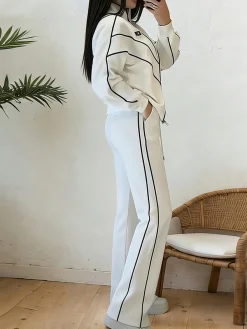 Plus Size Casual Color Block Split Joint Wide Leg Pants