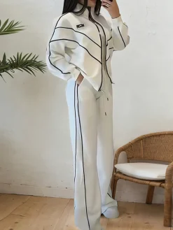 Plus Size Casual Color Block Split Joint Wide Leg Pants