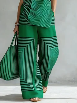 Plus Size Casual Striped Printing Wide Leg Pants