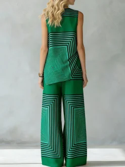 Plus Size Casual Striped Printing Wide Leg Pants