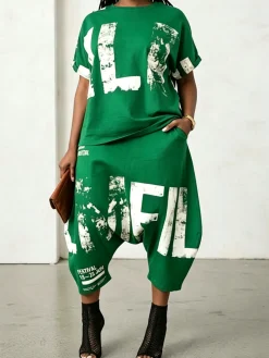 Plus Size Casual Text Letters Printing Loose T-Shirt