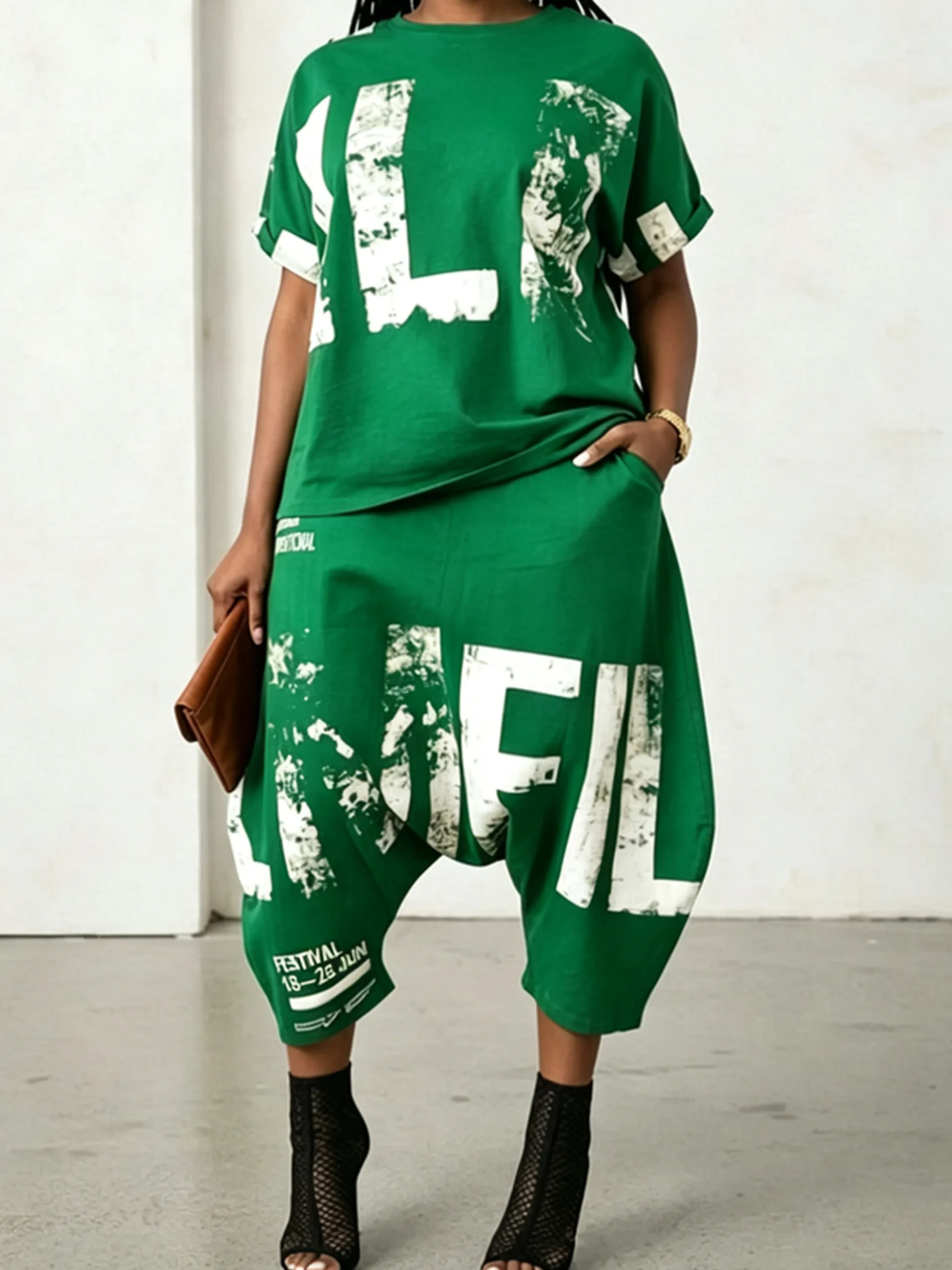 Plus Size Casual Text Letters Printing Loose T-Shirt