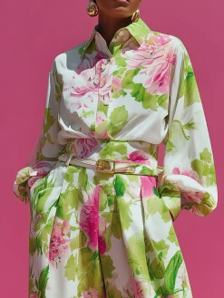 Plus Size Urban Floral Printing Shirt Collar Shirt