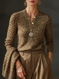 Plus Size Urban Leopard Buttoned Mock Neck Cardigan