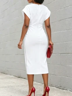 Plus Size Urban Plain Zipper Boat Neck Midi Dress