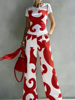 Plus Size Urban Random Print Printing Wide Leg Pants