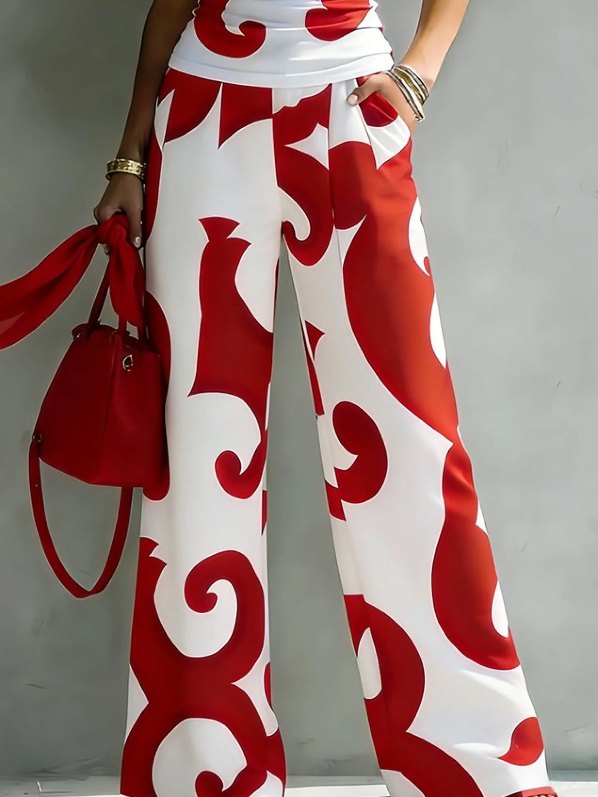 Plus Size Urban Random Print Printing Wide Leg Pants