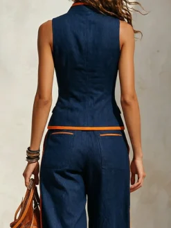 Plus Size V Neck Casual Cotton And Linen Vest