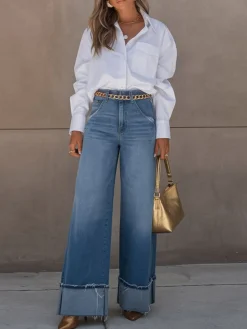 Pockets Casual Loose Jeans With No Belt
