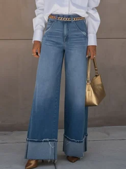 Pockets Casual Loose Jeans With No Belt
