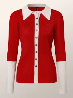 Puff Sleeve Color Block Elegant Sweater Shirt