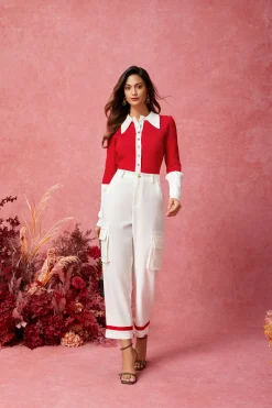 Puff Sleeve Color Block Elegant Sweater Shirt