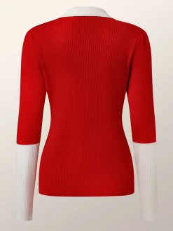 Puff Sleeve Color Block Elegant Sweater Shirt