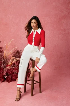 Puff Sleeve Color Block Elegant Sweater Shirt