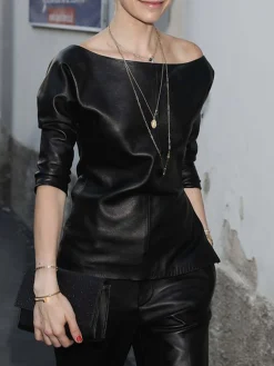 PU Urban Pu Boat Neck Plain Faux Leather Top