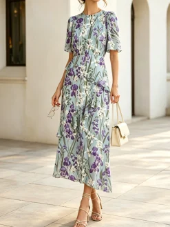Regular Fit Elegant Floral Dress With No