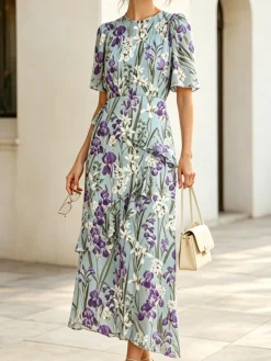 Regular Fit Elegant Floral Dress With No
