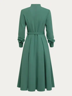 Regular Sleeve Stand Collar Plain Urban Dress With Belt