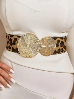 Round Buckle Elastic Wide Belt Elegant Dress Coat Girdle