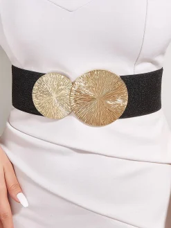Round Buckle Elastic Wide Belt Elegant Dress Coat Girdle