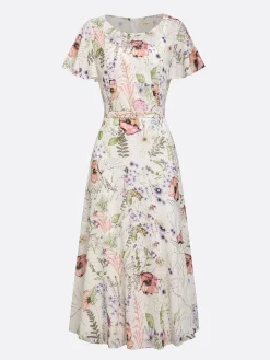 Ruffle Sleeve Floral Urban Dress With Belt