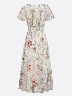 Ruffle Sleeve Floral Urban Dress With Belt