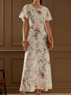 Ruffle Sleeve Floral Urban Dress With Belt