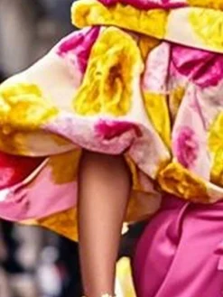 Satin Elegant Floral Printing Off The Shoulder Balloon Sleeve Blouse
