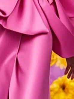 Satin Elegant Side-Slit Plain Bow Maxi Skirt