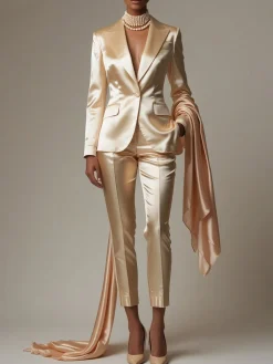 Satin Elegant Straight Pants No Scarf