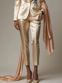 Satin Elegant Straight Pants No Scarf