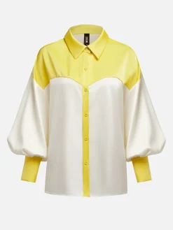 Satin Urban Balloon Sleeve Color Block Shirt