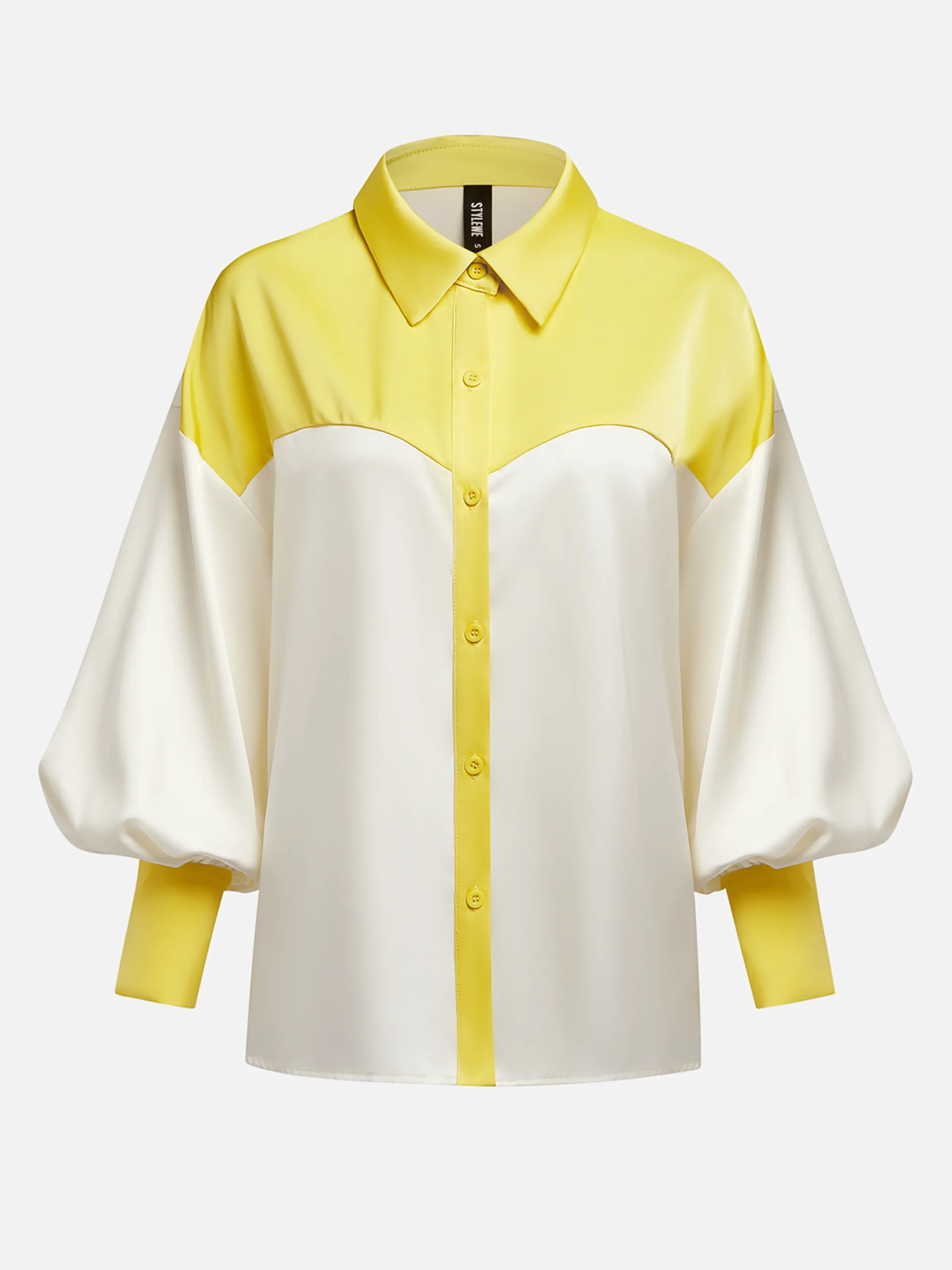 Satin Urban Balloon Sleeve Color Block Shirt